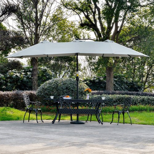 Outsunny Sombrilla Doble De Jardín Con 48 Luces Led Solar 450x265x240 Cm Gris