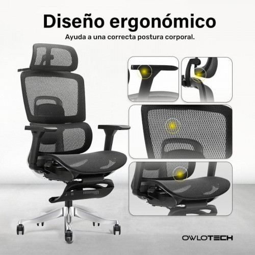 Owlotech Luxa Silla de Escritorio Ergonómica Mesh con Reposapiés Negra