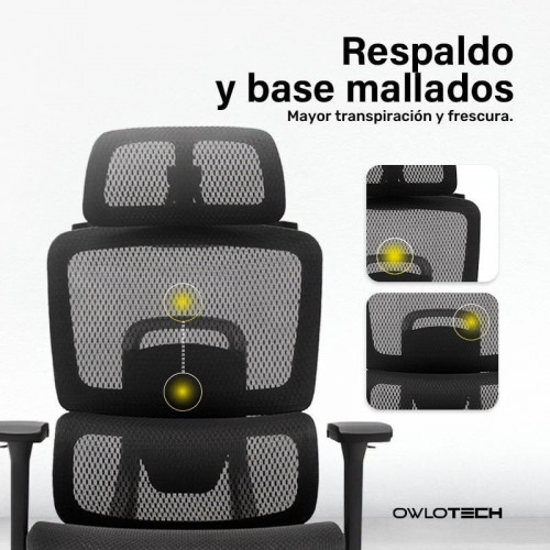 Owlotech Luxa Silla de Escritorio Ergonómica Mesh con Reposapiés Negra