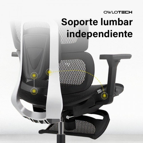 Owlotech Luxa Silla de Escritorio Ergonómica Mesh con Reposapiés Negra