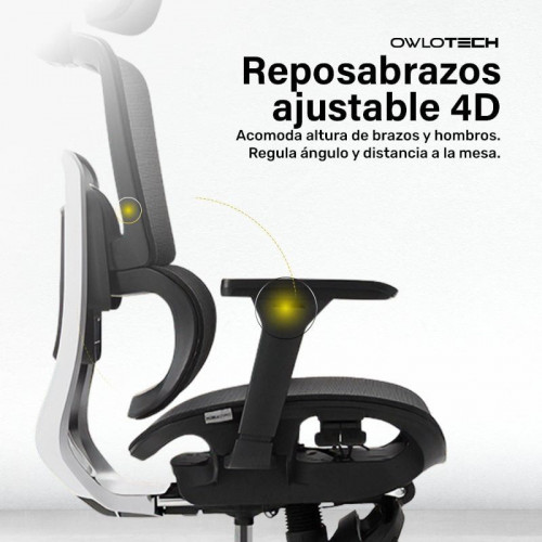 Owlotech Luxa Silla de Escritorio Ergonómica Mesh con Reposapiés Negra
