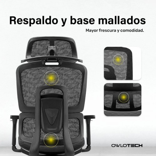 Owlotech Regal Silla Escritorio Ergonómica Mesh Negra