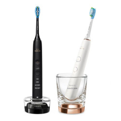 Pack 2 cepillos de dientes eléctricos Philips Sonicare DiamondClean 9000, tecnología sónica, sensor de presión, 4 modos, 2 intensidades, conectado Blanco y negro