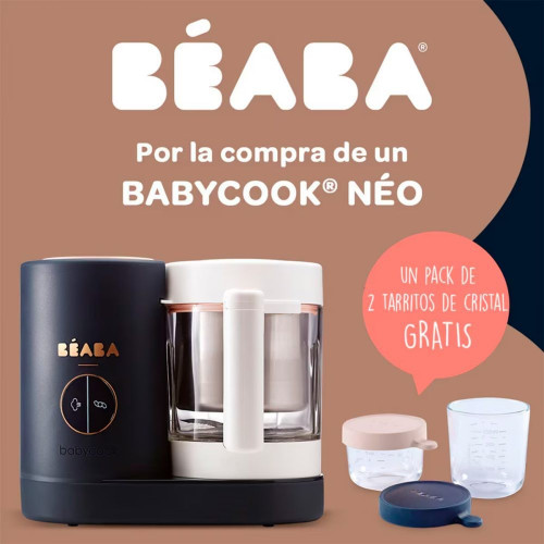 Pack Babycook Beaba Neo Night Blue con Tarros de vidrio (250 ml y 150 ml) Azul