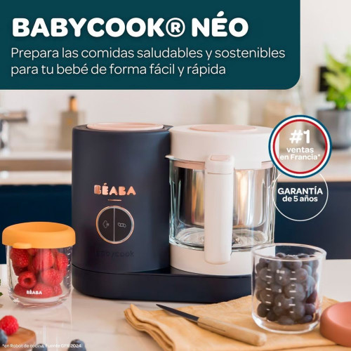 Pack Babycook Beaba Neo Night Blue con Tarros de vidrio (250 ml y 150 ml) Azul