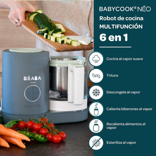 Pack Babycook Beaba Neo Night Blue con Tarros de vidrio (250 ml y 150 ml) Azul