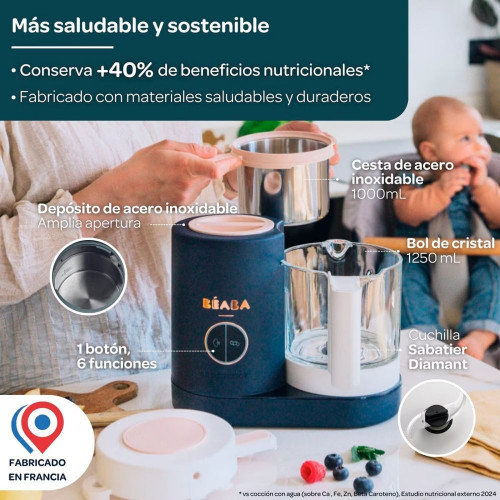 Pack Babycook Beaba Neo Night Blue con Tarros de vidrio (250 ml y 150 ml) Azul