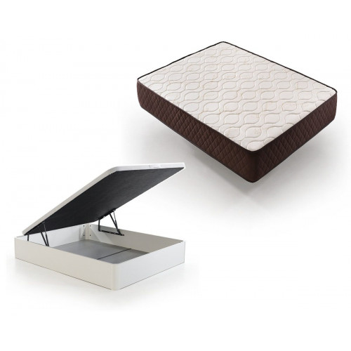 Pack Colchón Descansin + Canapé Abatible 135x190 | Color Blanco | Maxima Comodidad | Gran Almacenaje