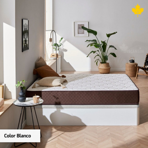 Pack Colchón Descansin + Canapé Abatible 135x190 | Color Blanco | Maxima Comodidad | Gran Almacenaje