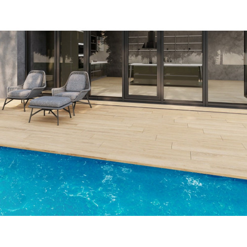 Pack de 2 peldaños gres porcelánico Underwood efecto madera beige 120x32cm espesor 50mm