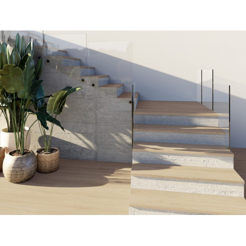 Pack de 2 peldaños gres porcelánico Underwood efecto madera beige 120x32cm espesor 50mm