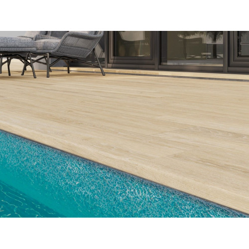 Pack de 2 peldaños gres porcelánico Underwood efecto madera beige 120x32cm espesor 50mm