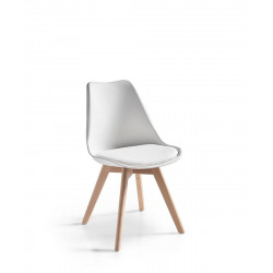 Pack de 4 sillas de cocina Elba con patas de madera haya natural y asiento de polipropileno blanco