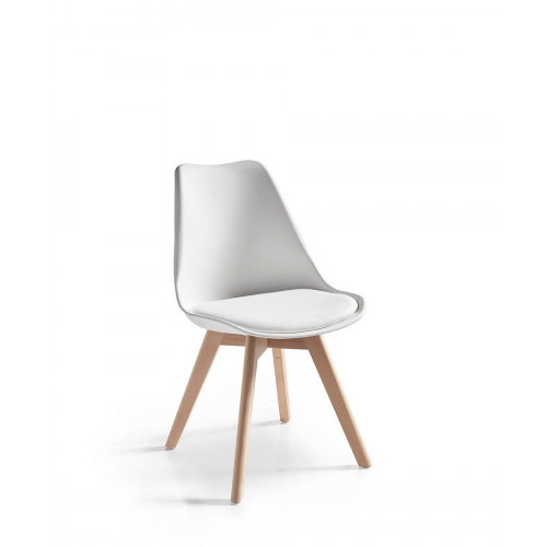 Pack de 4 sillas de cocina Elba con patas de madera haya natural y asiento de polipropileno blanco