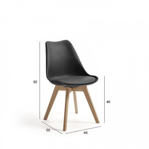 Pack de 4 sillas de cocina Elba con patas de madera haya natural y asiento de polipropileno blanco