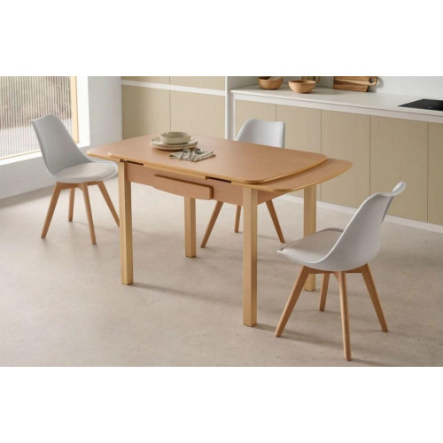 Pack de 4 sillas de cocina Elba con patas de madera haya natural y asiento de polipropileno blanco