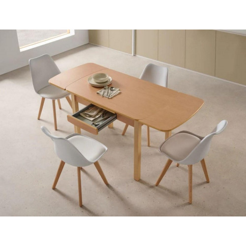Pack de 4 sillas de cocina Elba con patas de madera haya natural y asiento de polipropileno blanco