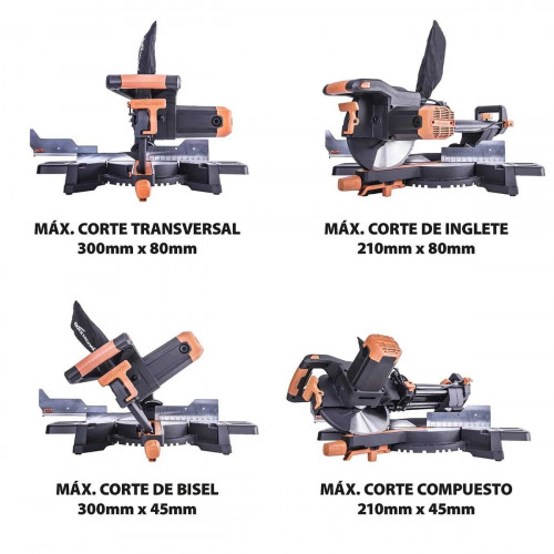 Pack Evolution - Ingletadora eléctrica de doble bisel R255SMS-DB+ con hoja multi-material TCT de 255mm + Hoja para madera premium