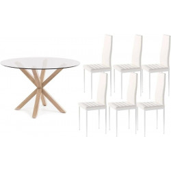 Pack Mesa Redonda de Cristal Templado + Sillas polipiel/metal