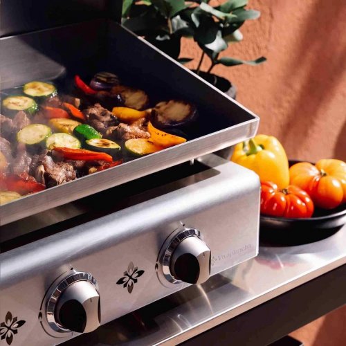 Pack Plancha de gas de acero inoxidable FLAMENCO 2 quemadores + Tapa + Accesorios + Carro
