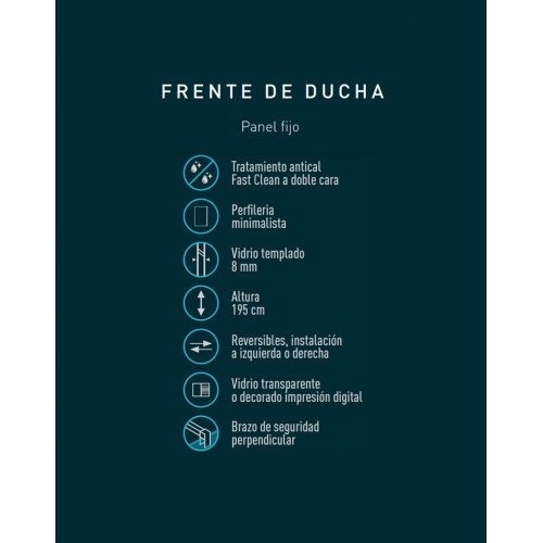 Panel de Ducha Fijo Walk In | 80 cm | Vidrio 8mm Transparente Antical | 195cm Altura | Perfil Negro