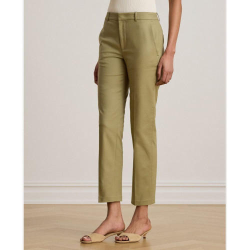 Pantalón recto de mujer de sarga Slim Fit Kaki