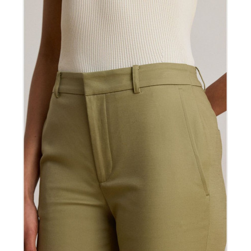 Pantalón recto de mujer de sarga Slim Fit Kaki