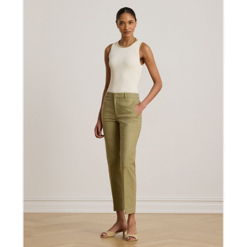 Pantalón recto de mujer de sarga Slim Fit Kaki