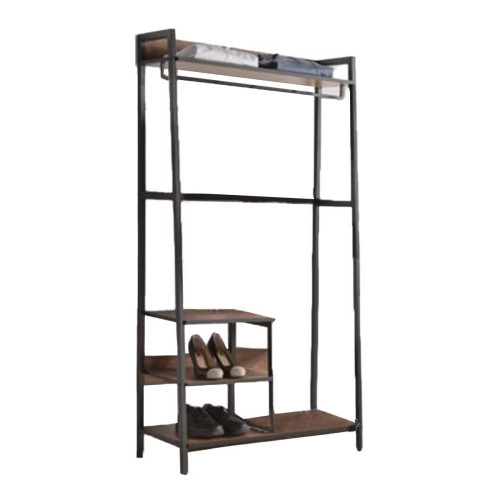 Parabán Vestidor con Balda L + 2 Baldas M Negro / Madera
