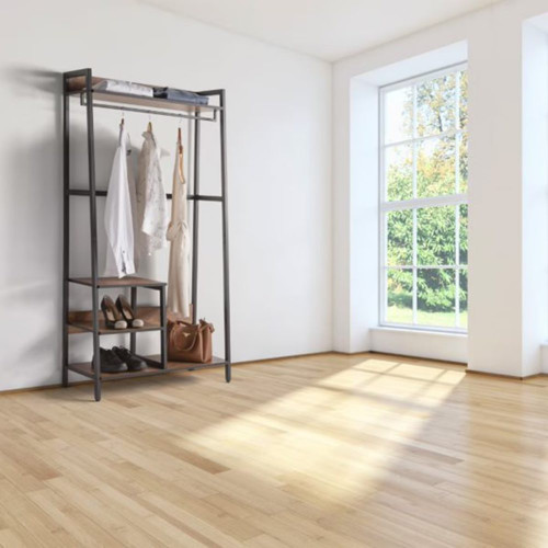 Parabán Vestidor con Balda L + 2 Baldas M Negro / Madera