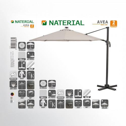 Parasol de mástil lateral / excéntrico octogonal de aluminio NATERIAL Avea marrón 287x287 cm