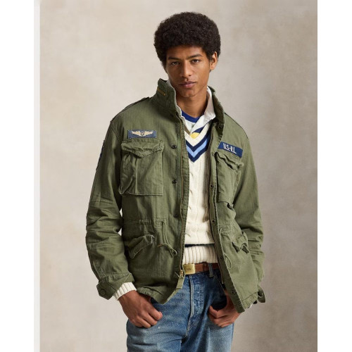 Parka de hombre de algodón con parches Verde militar