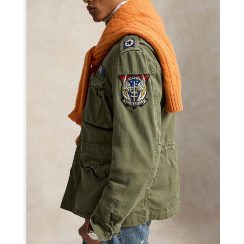 Parka de hombre de algodón con parches Verde militar