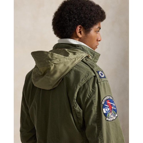 Parka de hombre de algodón con parches Verde militar