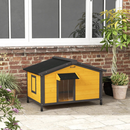 Pawhut Caseta Para Perros Exterior Con Techo Asfáltico 97x72x65cm Madera Natural