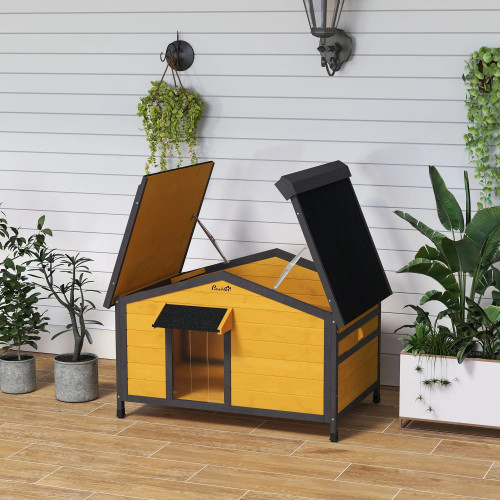 Pawhut Caseta Para Perros Exterior Con Techo Asfáltico 97x72x65cm Madera Natural