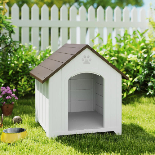 Pawhut Caseta Para Perros Grandes Exterior De Plástico Impermeable Marrón Oscuro