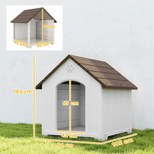 Pawhut Caseta Para Perros Grandes Exterior De Plástico Impermeable Marrón Oscuro