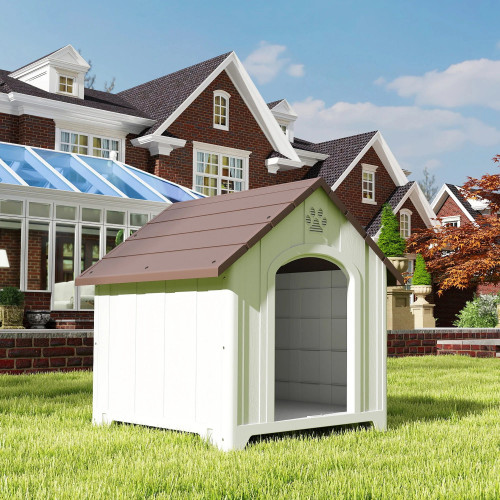 Pawhut Caseta Para Perros Grandes Exterior De Plástico Impermeable Marrón Oscuro