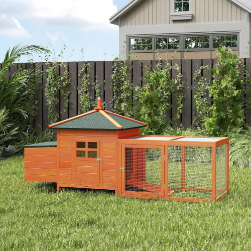 Pawhut Gallinero De Madera Exterior Con Nidos Corral 196x76x97 Cm Naranja