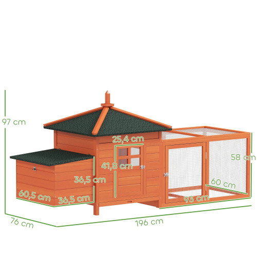 Pawhut Gallinero De Madera Exterior Con Nidos Corral 196x76x97 Cm Naranja