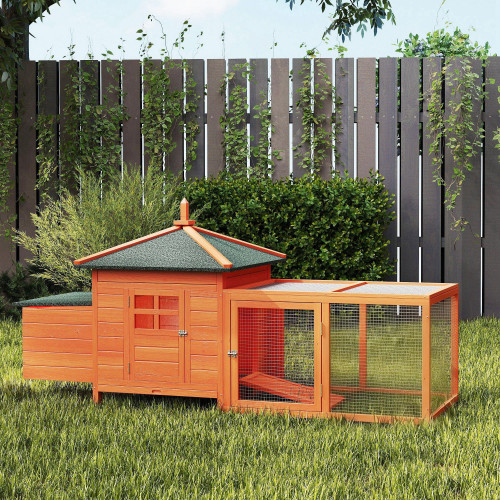 Pawhut Gallinero De Madera Exterior Con Nidos Corral 196x76x97 Cm Naranja