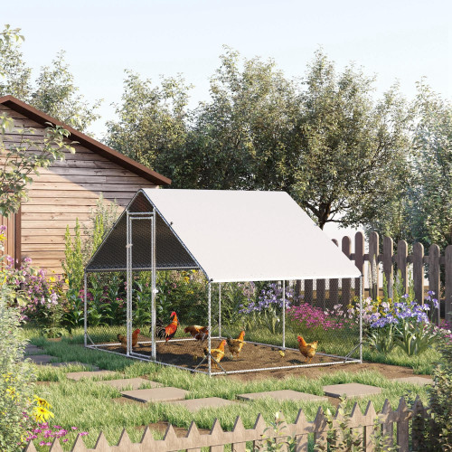 Pawhut Gallinero Para Exterior 3x2x2m Con Cubierta De Pe Y Cerradura Plata