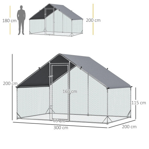 Pawhut Gallinero Para Exterior 3x2x2m Con Cubierta De Pe Y Cerradura Plata