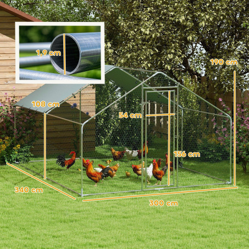 Pawhut Gallinero Para Exterior 3x3,4x1,9 M Con Cubierta Anti-uv E Impermeable
