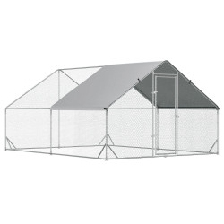 Pawhut Gallinero Para Exterior 3x4x2m Con Cubierta De Pe Y Cerradura Plata