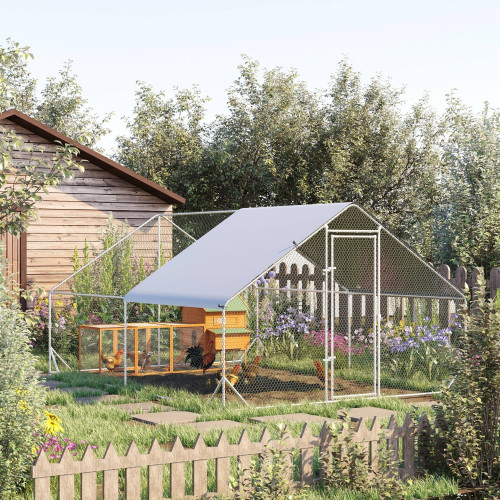 Pawhut Gallinero Para Exterior 3x4x2m Con Cubierta De Pe Y Cerradura Plata
