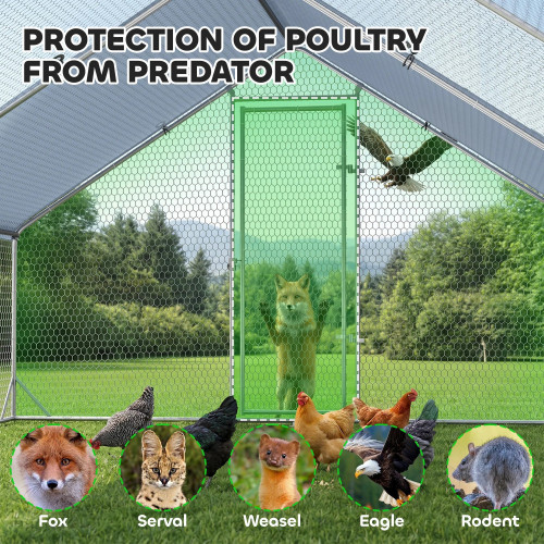 Pawhut Gallinero Para Exterior 3x4x2m Con Cubierta De Pe Y Cerradura Plata