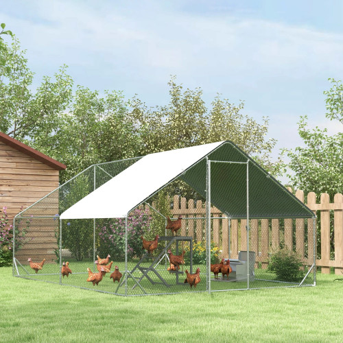 Pawhut Gallinero Para Exterior 3x4x2m Con Cubierta De Pe Y Cerradura Plata