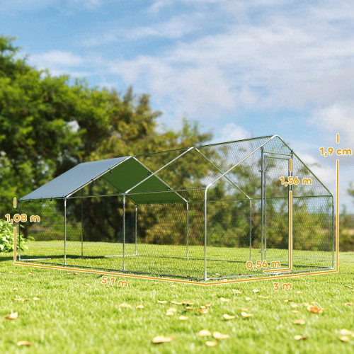 Pawhut Gallinero Para Exterior Grande 5,1x3x1,9 M 15,3 M² Con Cubierta Cerradura